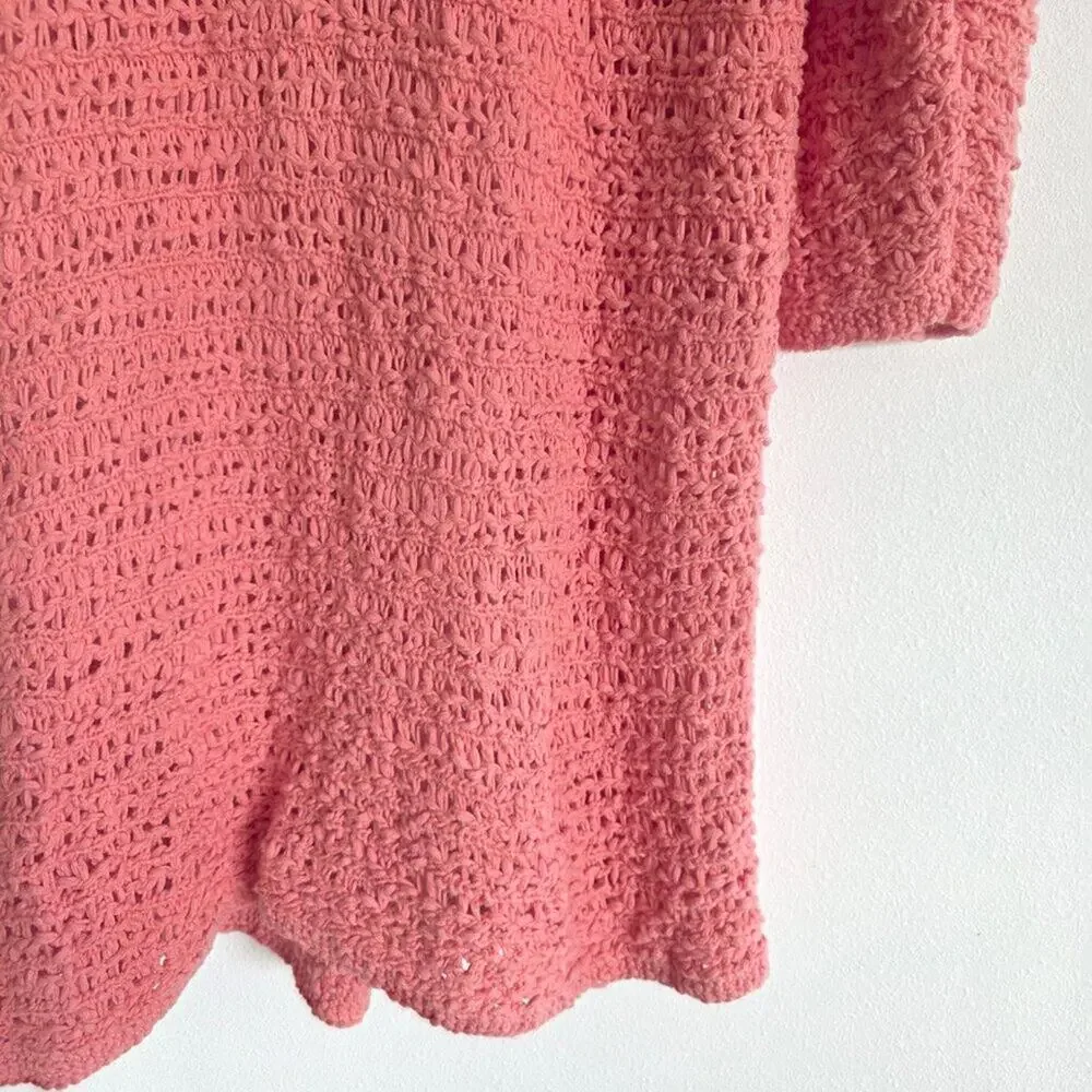 J. Jill XL 100% Cotton Crochet Knit Tunic Sweater Coral Pink Side Button Top